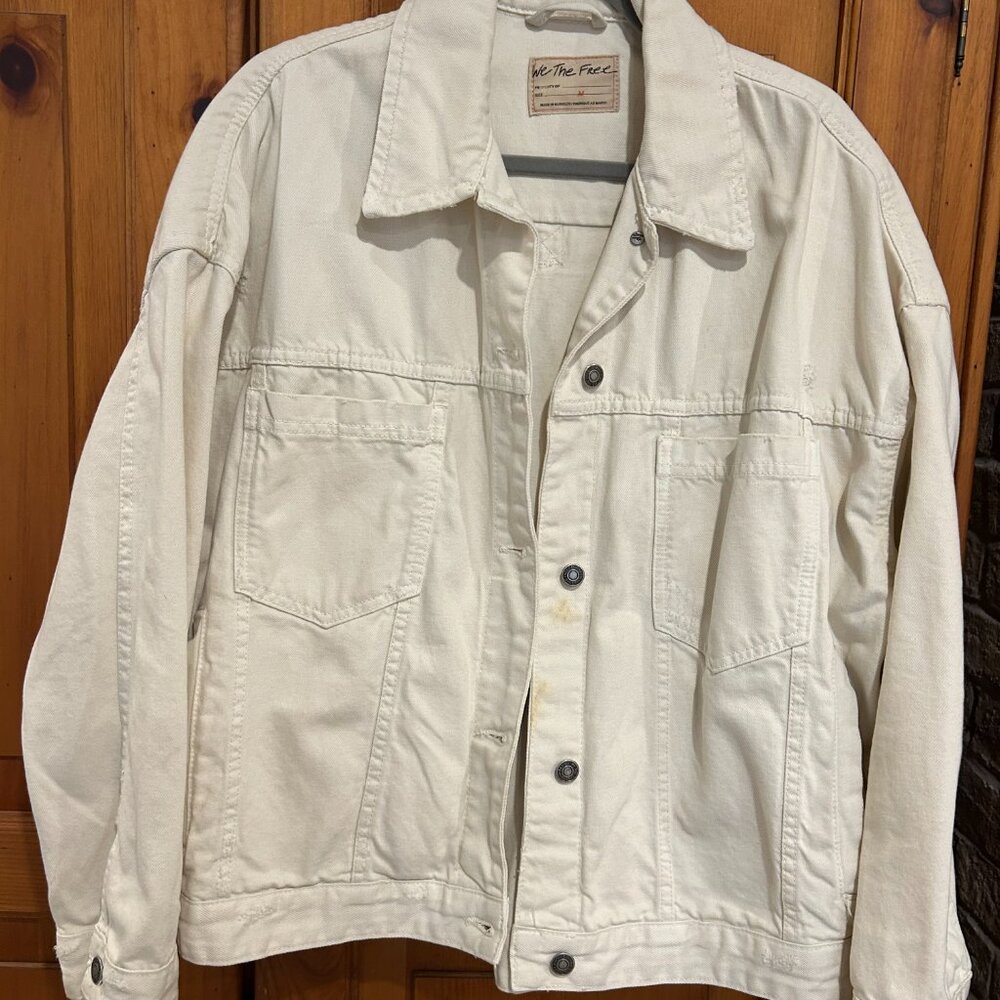 Free People White Opal Swing Denim Jacket